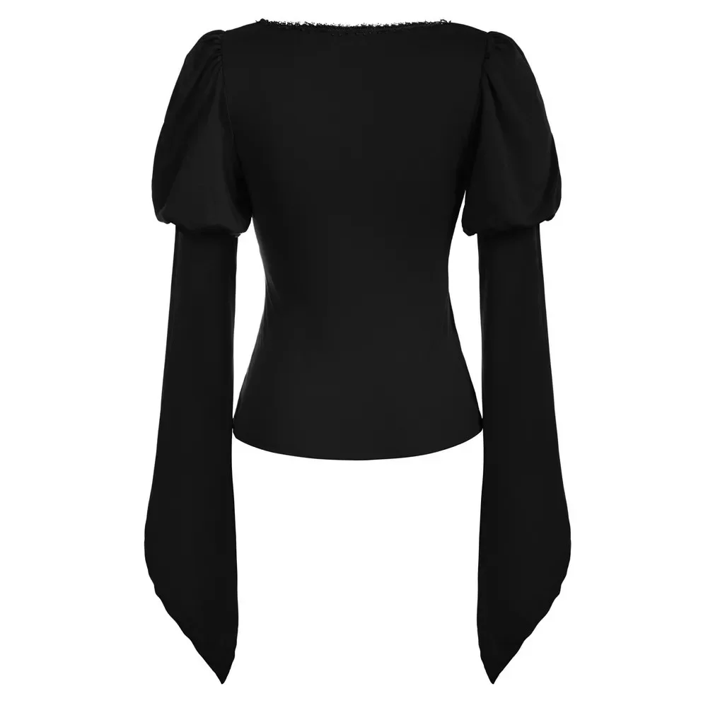 Women Medieval Blouse Vintage Renaissance Flare Sleeve Shirts Gothic Tops