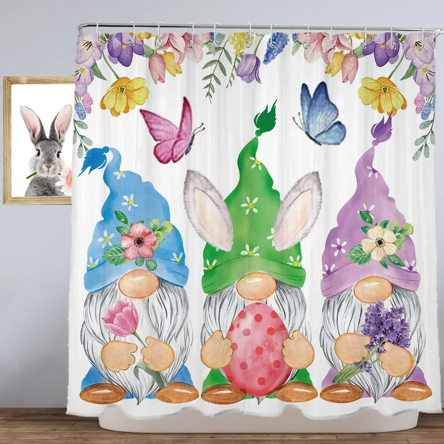 Spring Easter Shower Curtains Butterfly Egg Watercolour Floral Lavender Plant Bath Curtain Modern Creative Fabric Bathroom Decor