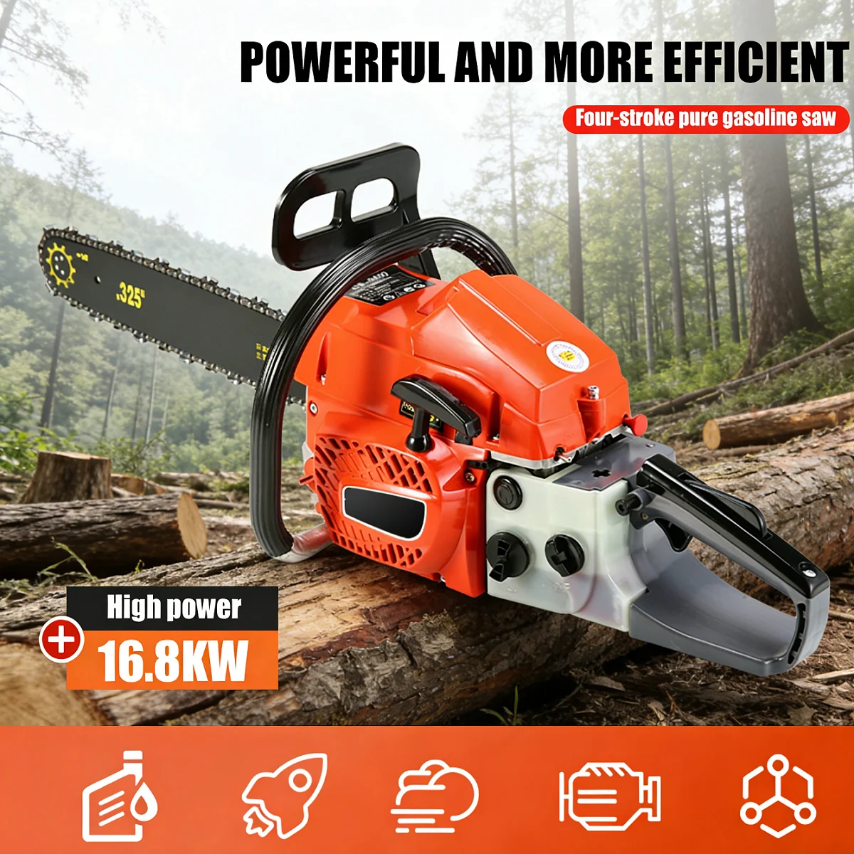 Petrol Felling Saw 4 Stroke Chainsaw High Power 16800W Gas Tree Chain Saw Gas Powered Wood Cutting Saw with Accessories