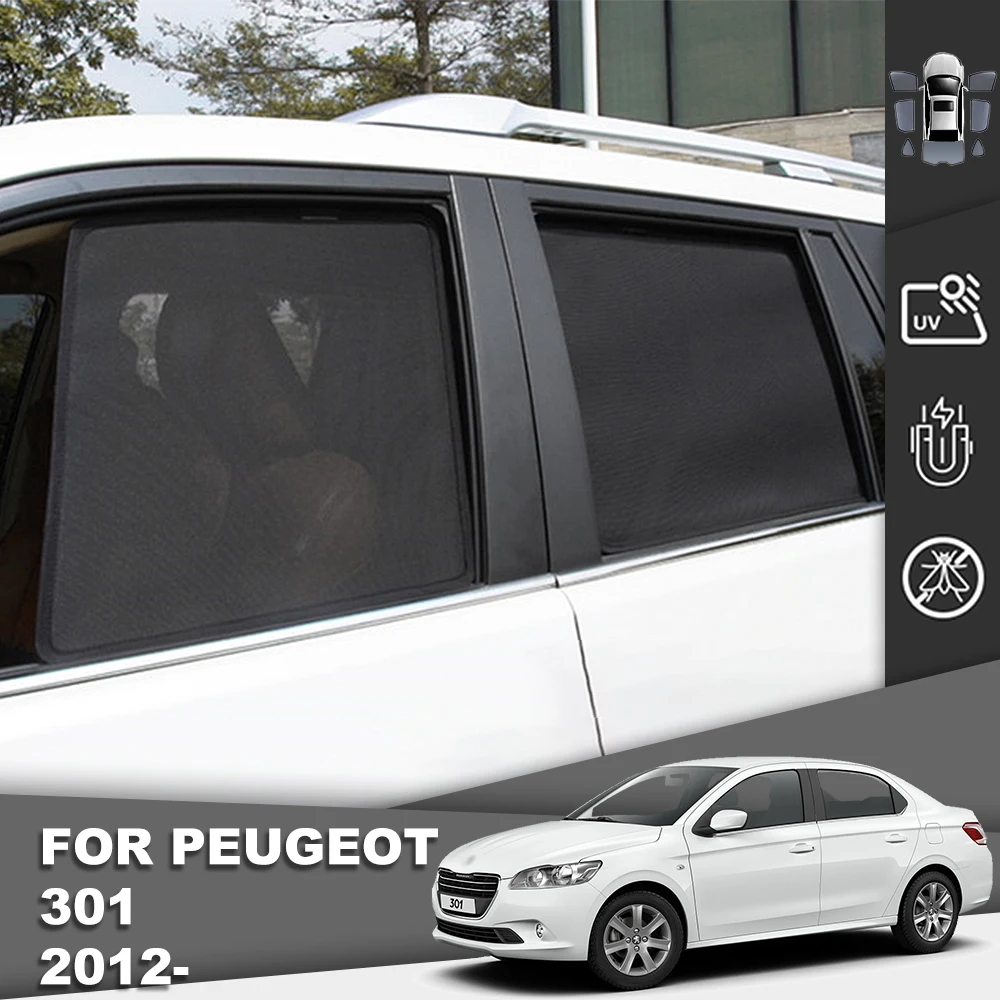 For Peugeot 301 2012-2021 Magnetic Car Sunshade Front Windshield Mesh Frame Curtain Rear Side Window Sun Shade