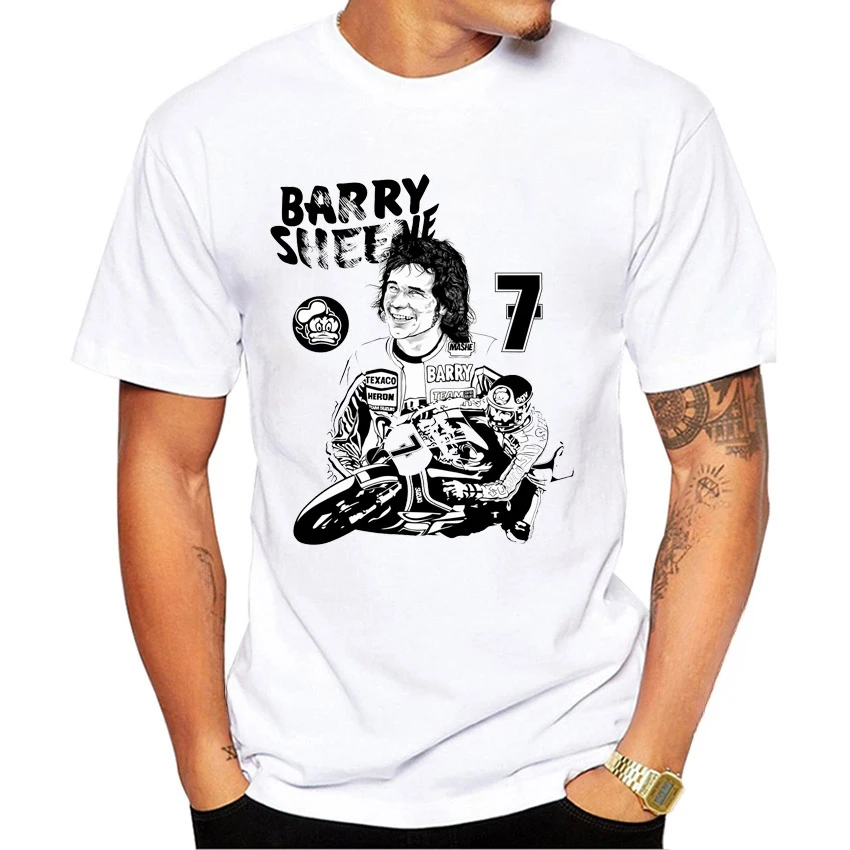 New Men Short Sleeve Boy Adventure Sport Casual White Tops Motorcycle Rider Tees Barry Sheene Motorcycle GP Racing T-Shirt