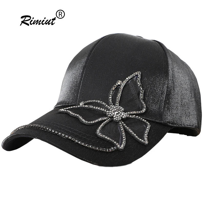 

New Spring Summer Baseball Cap Women's Crystal Duck Tongue Cap Silk Cotton Butterfly Sunshade Outdoor Sunscreen Casual Hat