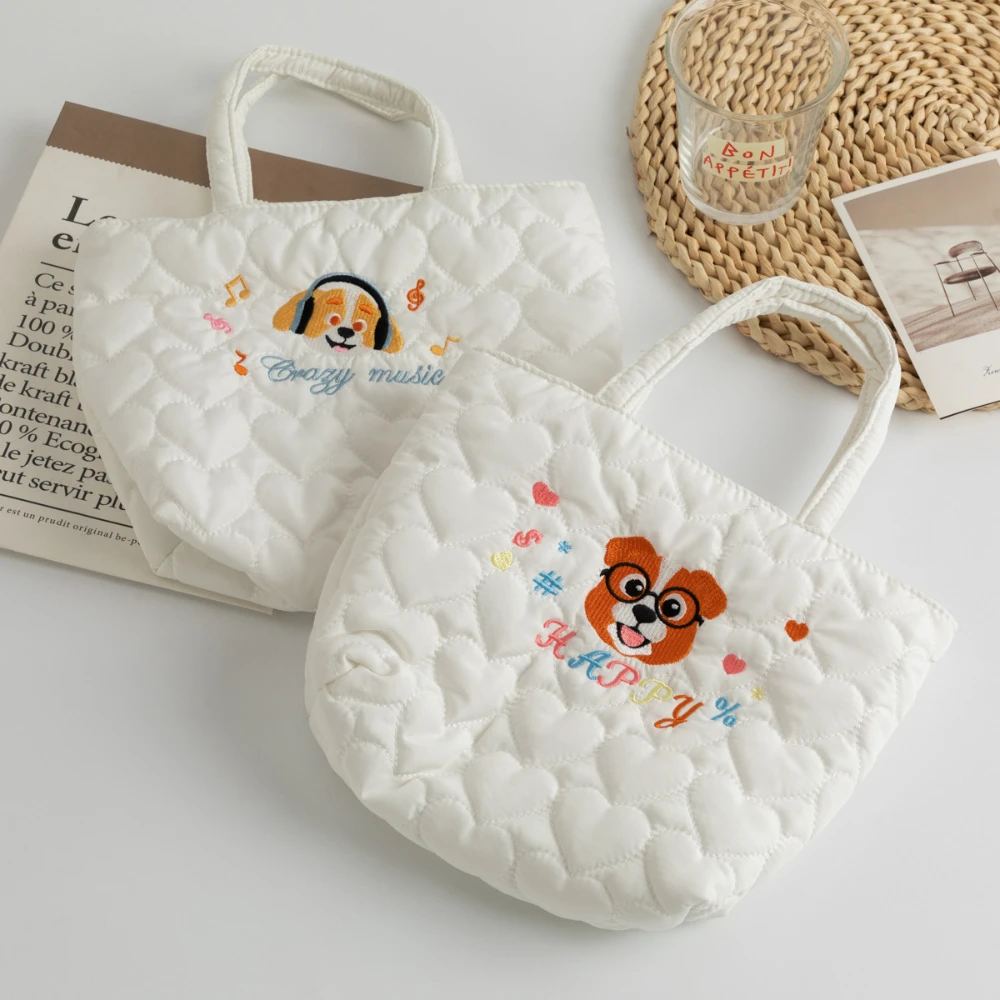 Embroidered Tote Bag Childlike Female Shoulder Bag Cartoon Ladies Handbag Universal Quilted Shopping Bag For Street Photoshoots