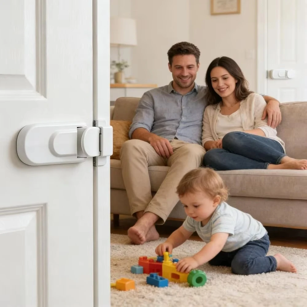 No Tools Required Door Lock No Adhesives Required Snap-On Design Snap-On Door Lock Simple Install Child Proof Door Lock