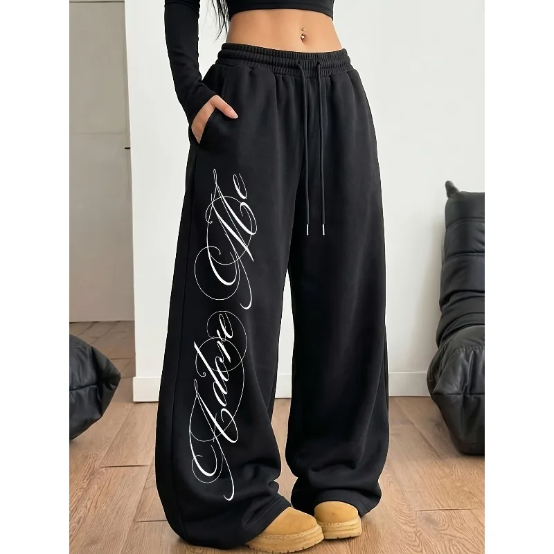 English Line Printed Casual and Fashionable Sports Pants, American Casual and Trendy Men's and Women's Straight Leg Pants