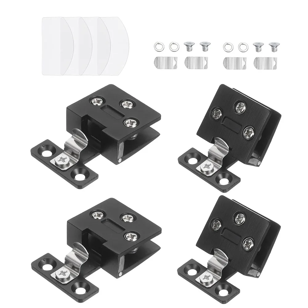 Zinc Alloy Glass Door Hinges 90 Degree No-Drill Frameless Cabinet Hinge For Shower Bathroom Kitchen Display Case Silver Black