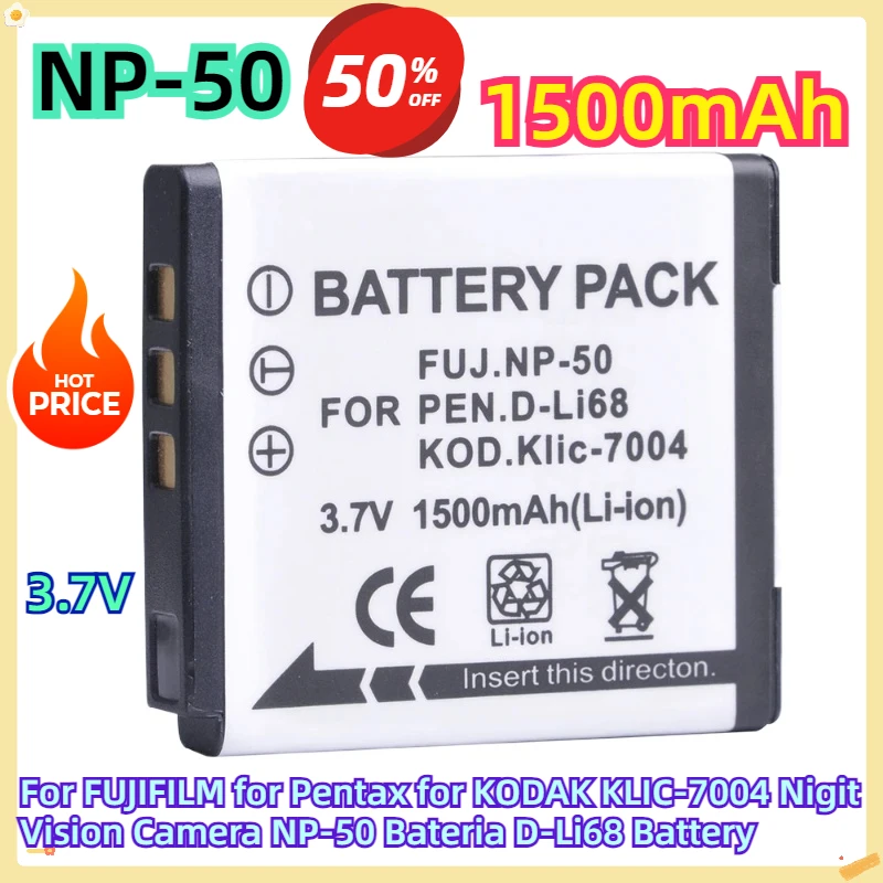 

For FUJIFILM for Pentax for KODAK KLIC-7004 Nigit Vision Camera 1500mAh NP-50 Bateria D-Li68 Battery