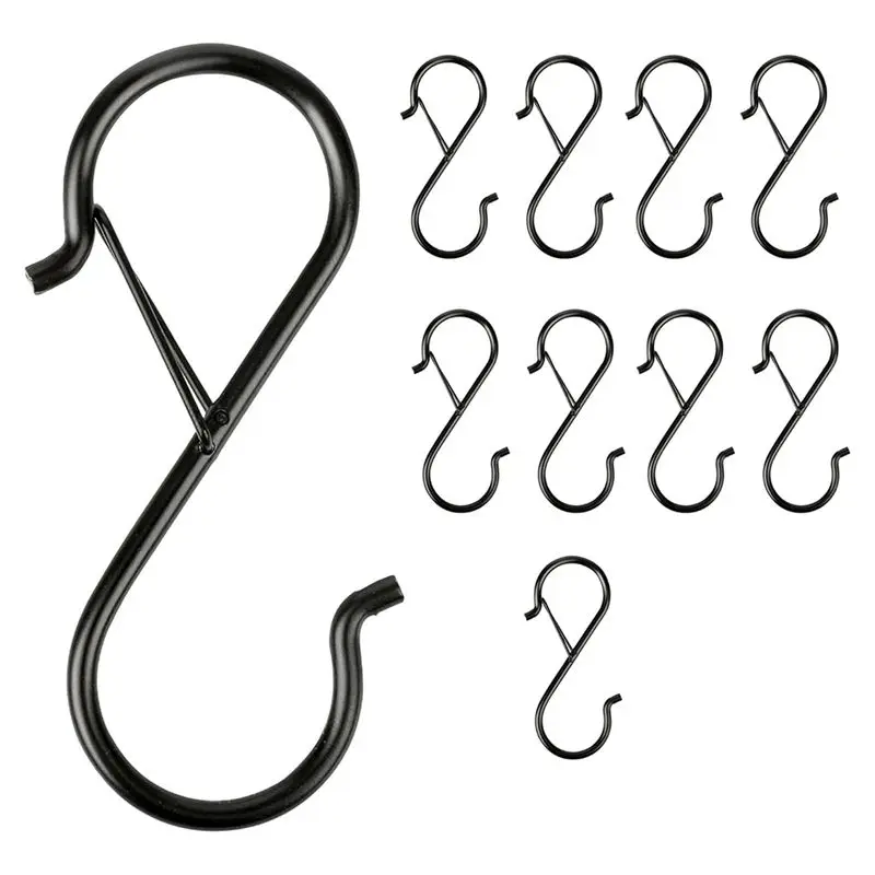 A68P-S Hooks With Safety Buckle 10PCS, Heavy Duty Metal For Organizing Kitchen, Closet, Garage