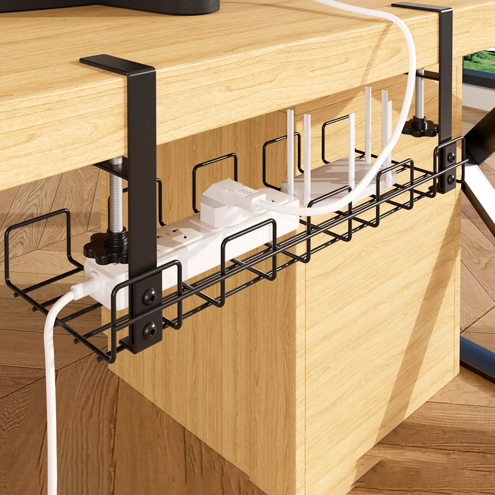 Undertable Storage Rack Extendable Metal Cable Tray Computer Desk Wire Organizer No Punching Kitchen Storage Holder Accessories