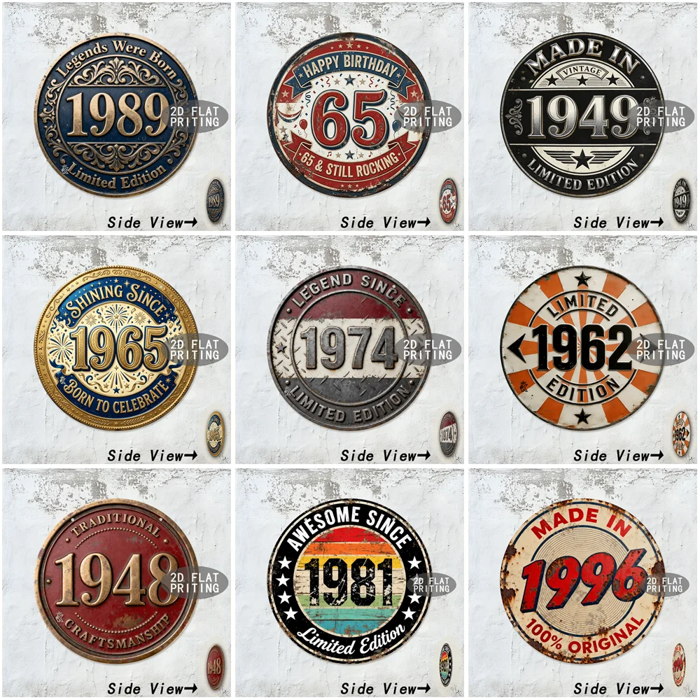 Round Vintage Birth Year Birthday Age Metal Tin Sign Retro Limited Edition Plaque Bar Cafe Garage Wall Decor Art