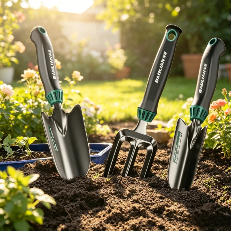 3-Piece Garden Tool Set Heavy Duty Steel Trowel Digger 5-Prong Fork Weeding Digging Tools Ergonomic Non-Slip Handle