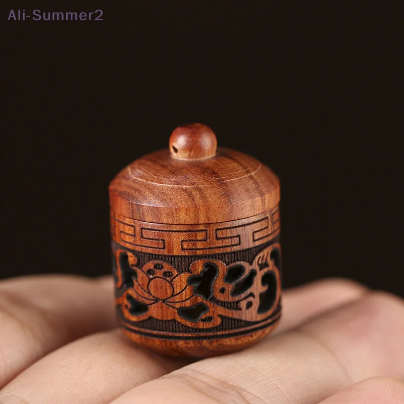 1Pc Solid Wood Medicine Pill Box Mini Lantern Wood Rescue Pill Case Portable Storage Sealed Can For Outdoor First Aid Tool