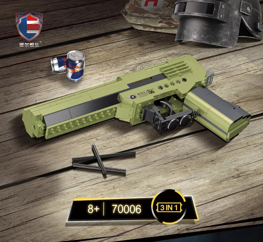 WW2 PPK strzelany budynek wojskowy Desrt Eagle seria wojskowa cegły pistolet Model pistoletu cegły klocki zabawki dla dziecka