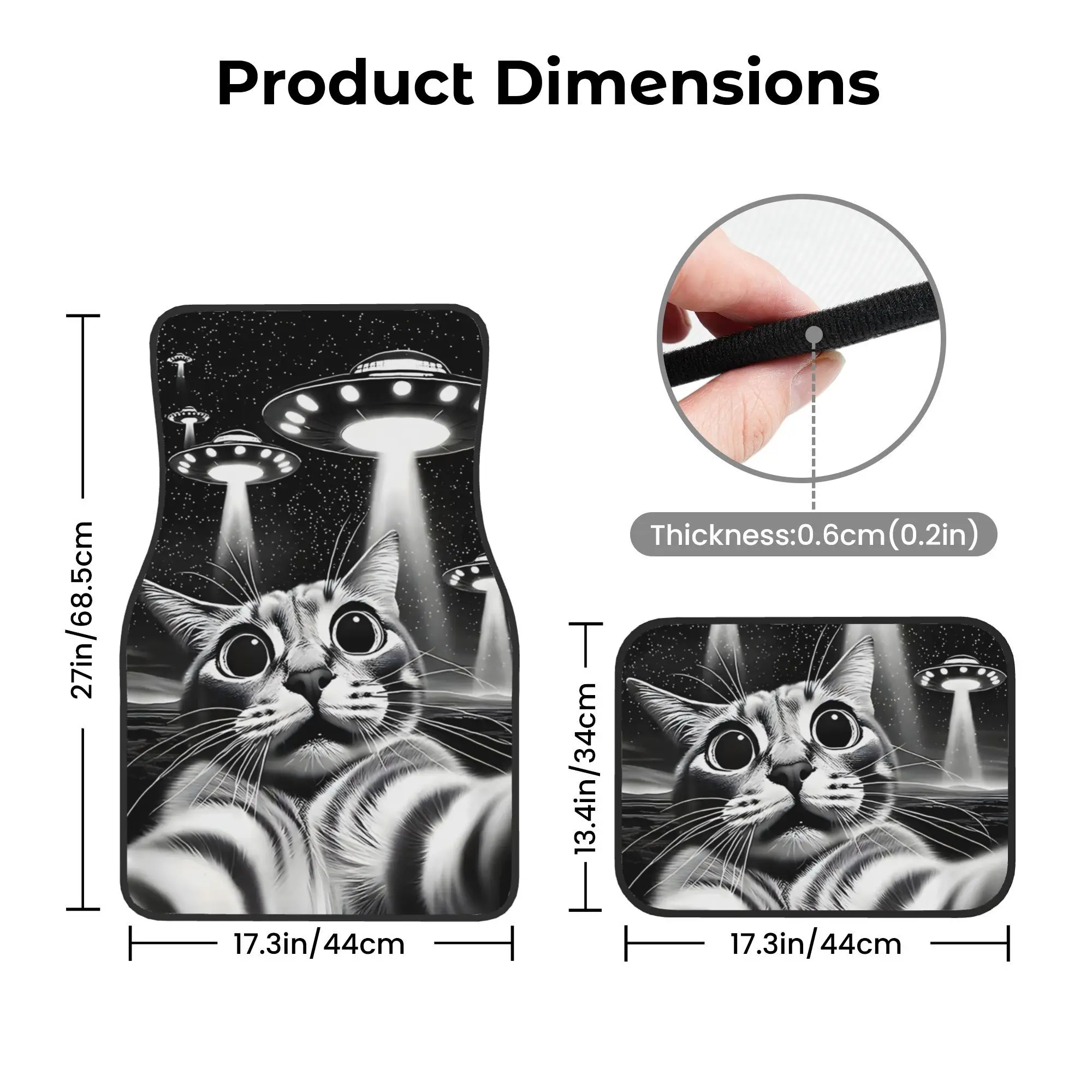 Set Of 4 Ufo-Themed Cat Floor Mats For Cars, Designed For Easy Cleaning And A Universal Fit Across For All Vehicle Types. They P