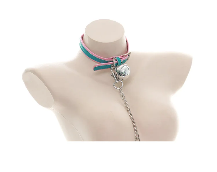 الجلود حلقة عنق الجنس مجموعة مع جرس كبير BDSM لعب الأدوار الجنس الرقيق عبودية العقاب يمزح زوجين المتعة الجنسية لعبة الكبار #3