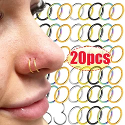 5/20pcs Nose Rings Hoop Hinged Clicker Segment Nose Rings Ear Cartilage Ring Clip Stainless Steel Ear Nose Body Piercing Jewelry