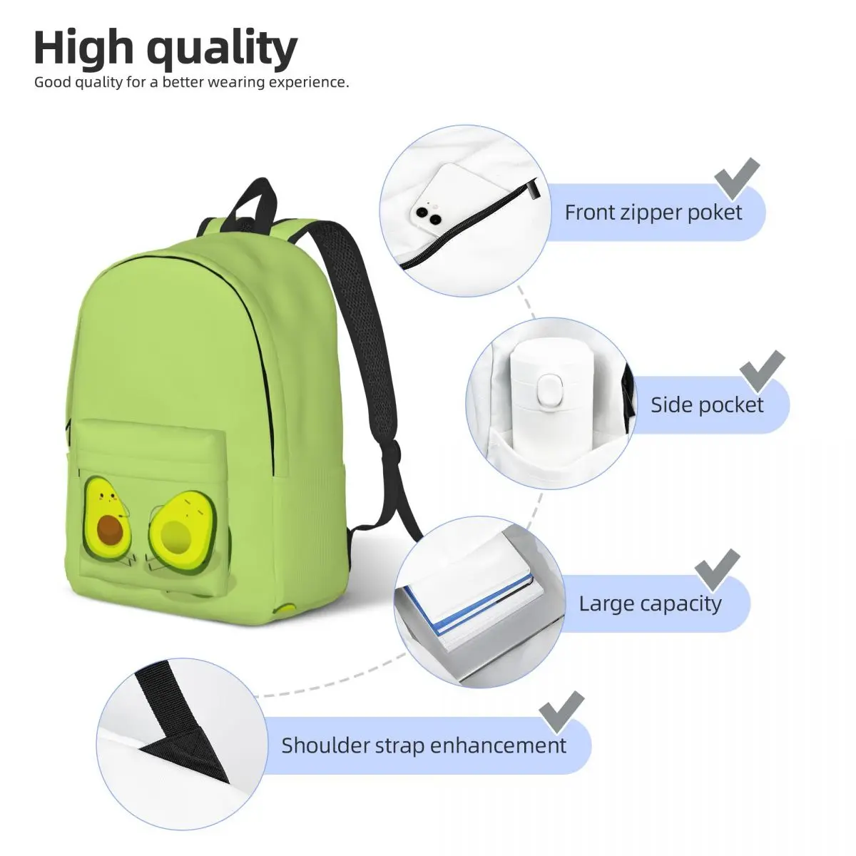 Student Bag Avocado Half Backpack Parent-child Lightweight Backpack Couple Laptop Bag