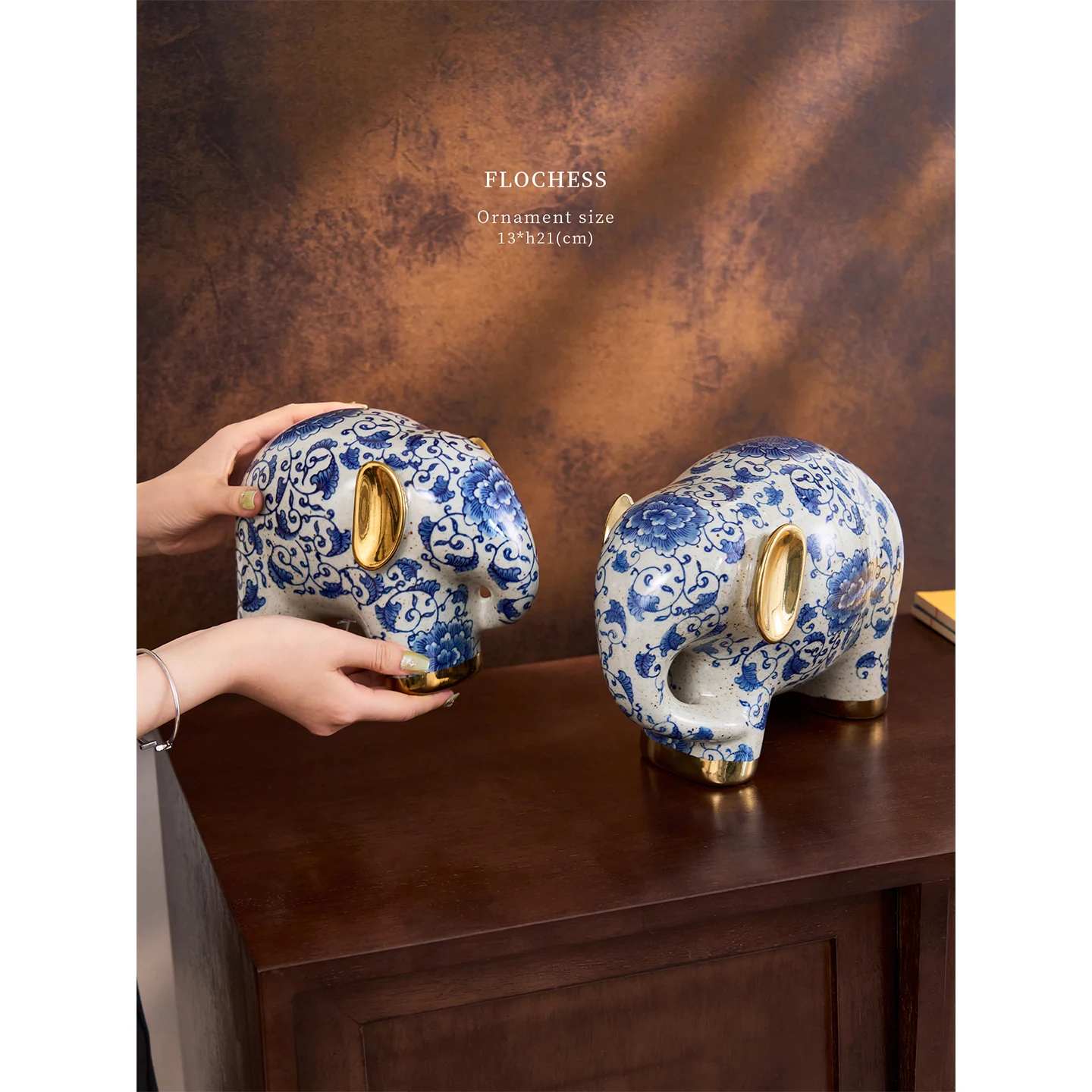 

Ceramic Handicrafts Chinese-style Retro Elephant Sculpture Blue and White Porcelain Statues Simulated Elephant Home Decoration