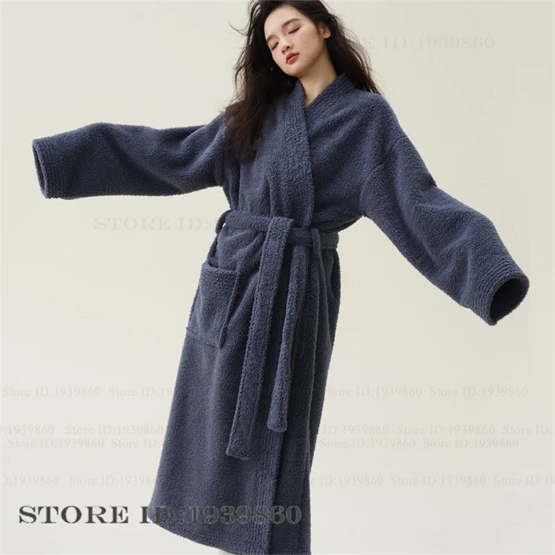 

Winter Thicken Coral Fleece Women Long Robe Kimono Bathrobe Gown Couple Sleepwear Elegant Flannel Homewear Loungewear Negligee
