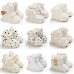 2024 Autumn Winter Baby Boots, Infant Girls Boys Warm Fashion Solid Shoes with Fuzzy Balls First Walkers Kid Shoes 0-18M