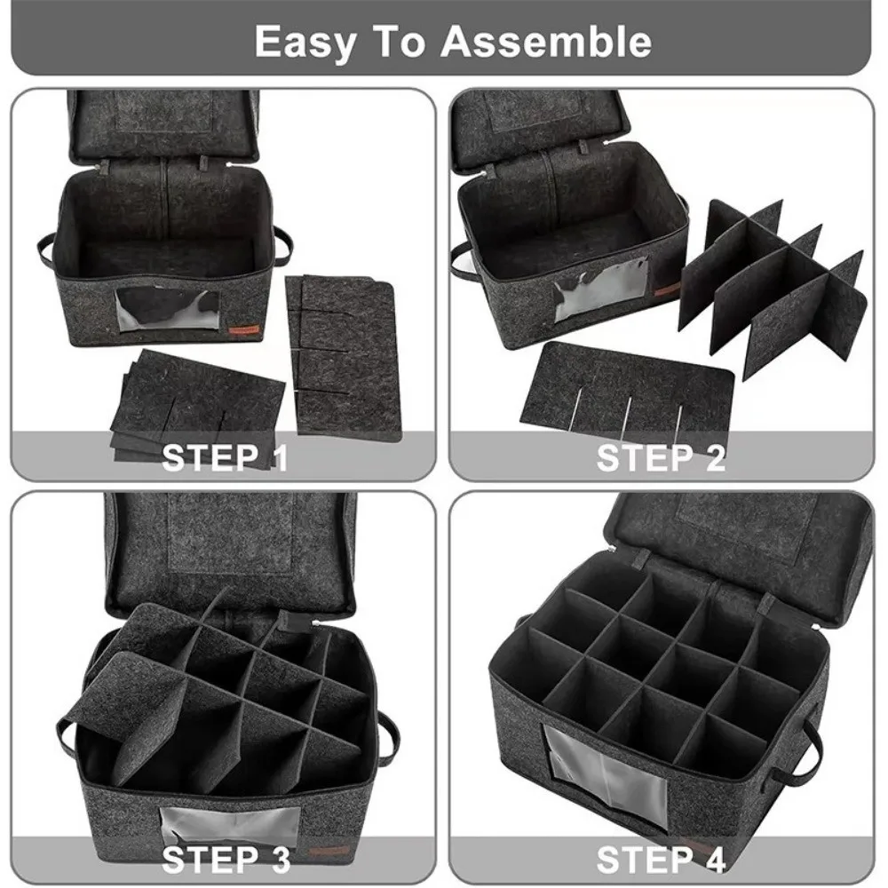 Felt Wine Glass Storage Box Dust-proof Hard Shell 12 Goblet Finishing Box Folding Space Saving Wine Glass Display Case