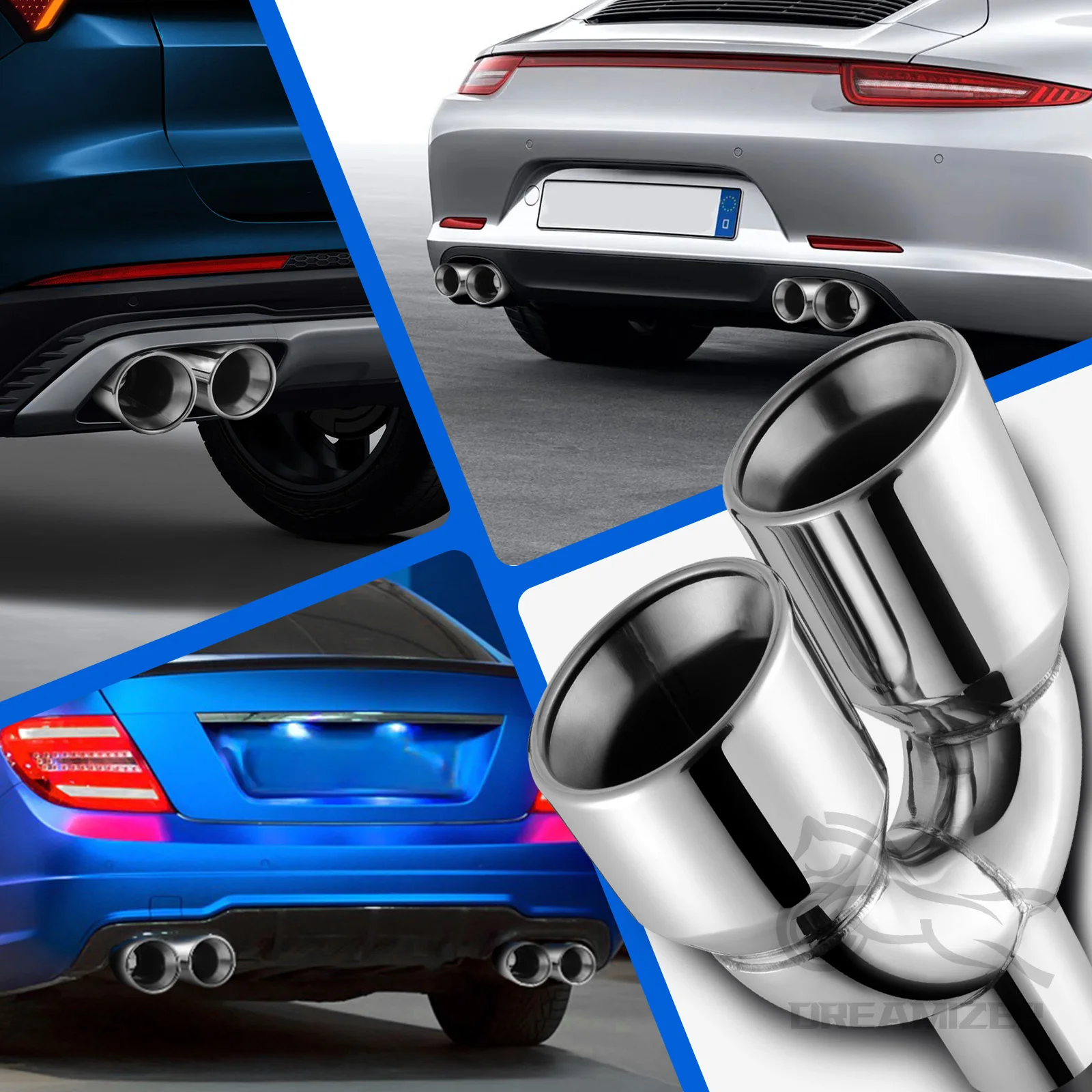 Bolt-on Dual Exhaust Tip Rolled Square End One Change Two Double Edge Cut Bent Tailpipe Tip 2.5