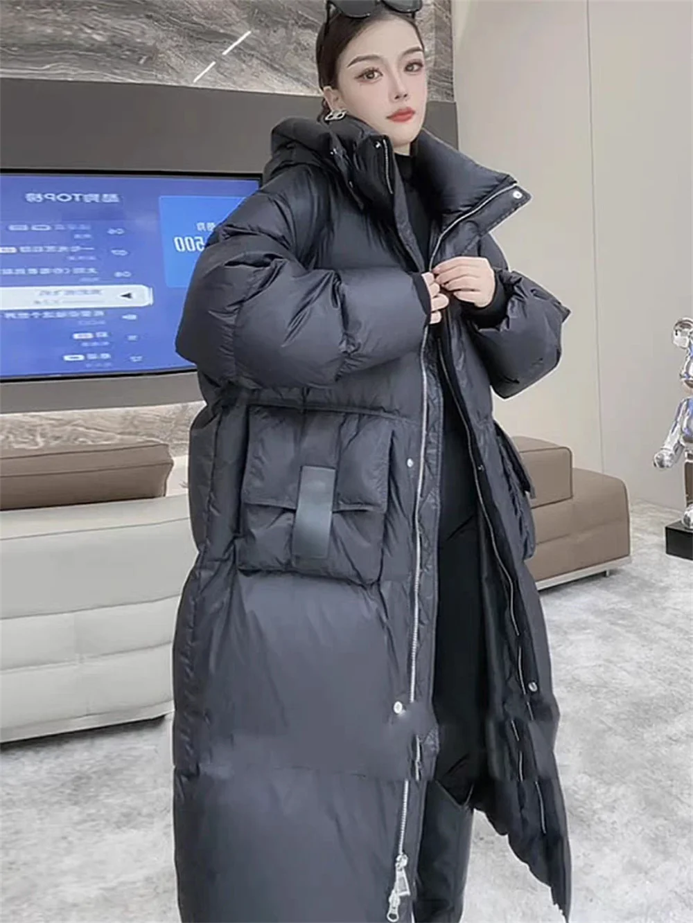 Korean Style Hooded Down Jacket for Women in Winter, Small Stature, Medium Length, Loose and Warm Bread Jacket