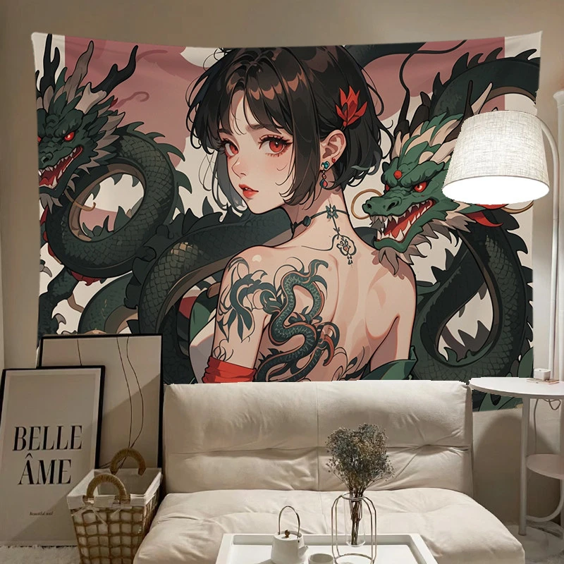 VIKAMA Japanese Geisha Tapestry Ukiyo-e Tattoo Art Wall Hanging
