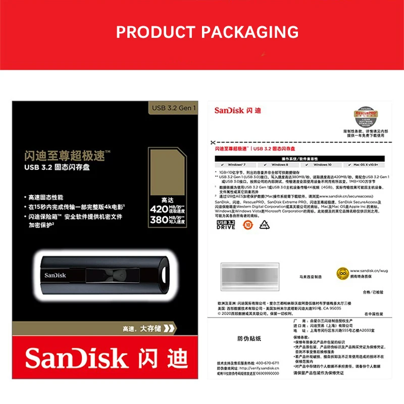 Imagem -06 - Sandisk-extreme Pro Cz880 Metal Pen Drive Portátil Unidade Flash de Estado Sólido 128gb até 420 Mbps Usb 3.2 256gb u Disk 512gb 1tb