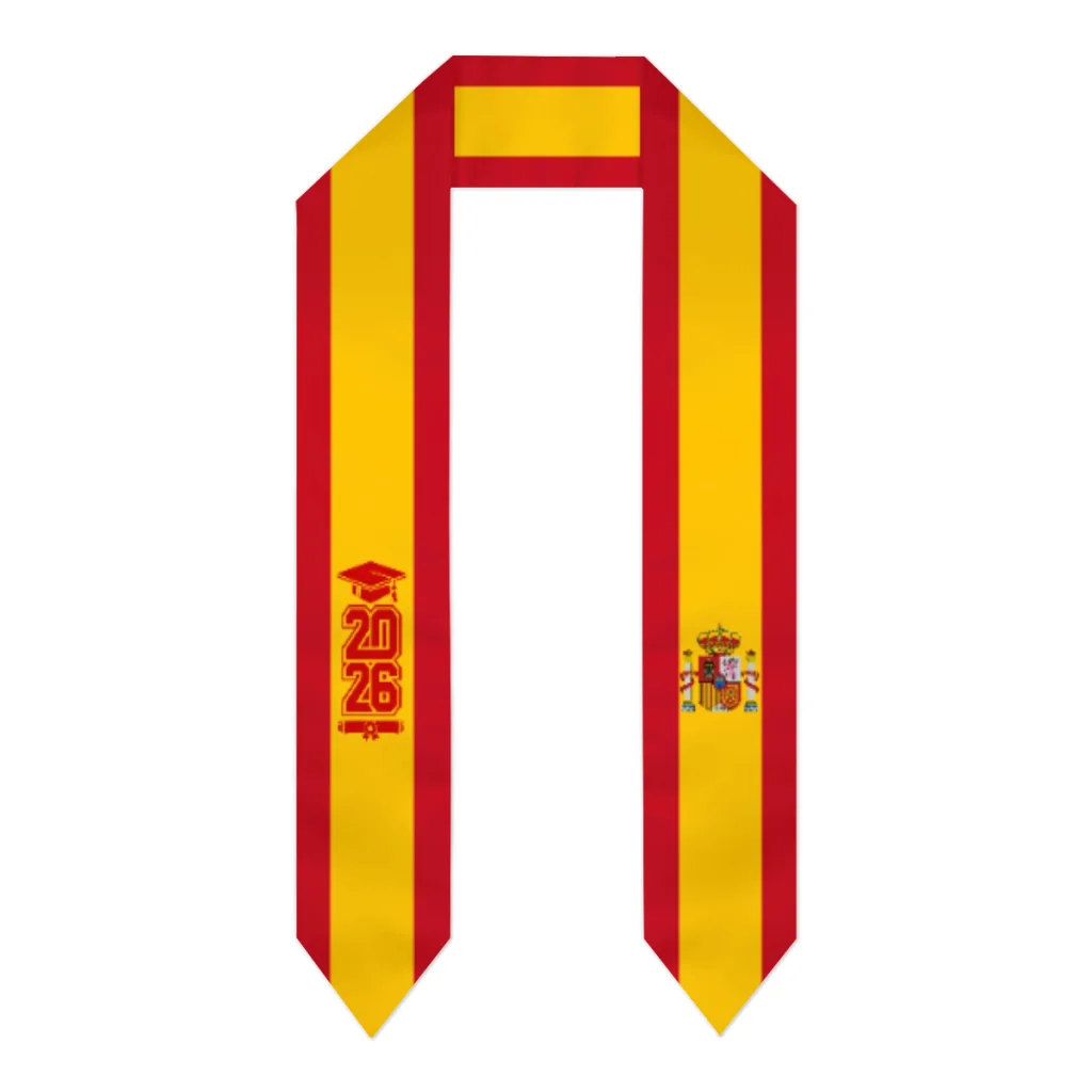 

Class of 2026 Spain Flag Scarf Graduation Sash Stole International Study Abroad Adult Unisex Party Accessory Top Print