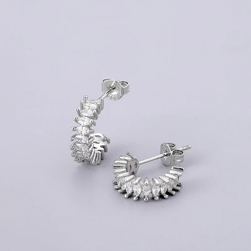 QMCOCO Silver Color Zircon Shinny Design Arc -Shape Earrings For Women Trendy Stud Earrings Student Party Simple Jewelry Gifts