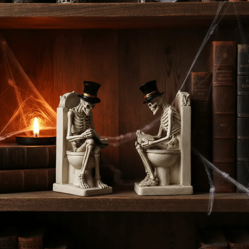 Hand Painted Toilet Skeleton Statue Durable Resin Vintage Style Gothic Resin Decor Compact Lightweight