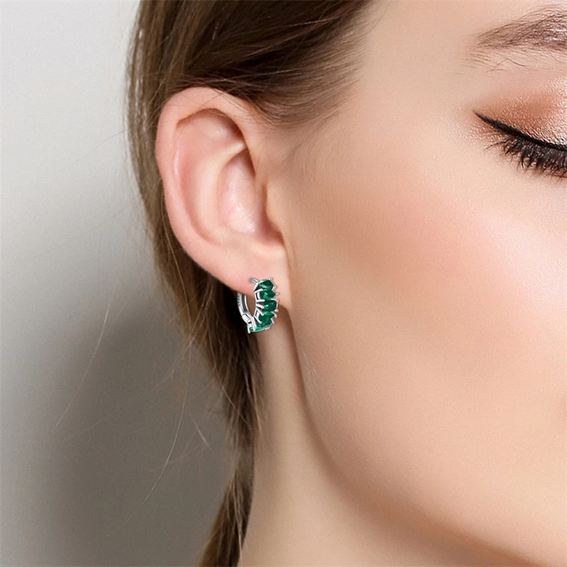 Pendientes de plata de ley 925 para mujer, aretes sencillos de piedra verde, pavé CZ, compromiso fino, joyería de moda de aniversario