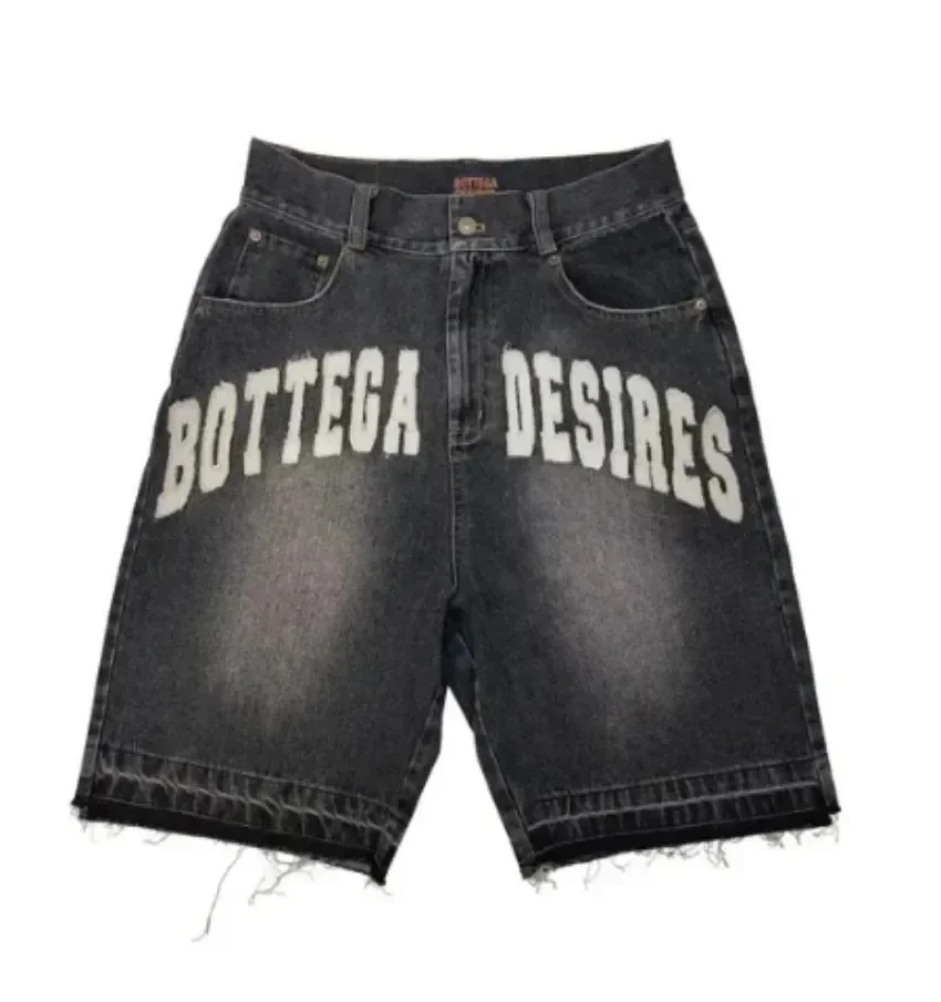 Y2K New Products Bottega Desires Pieces Skateboard Shorts Cartoon Embroidery Loose Jeans Wide-Leg Pants Hip Hop Street