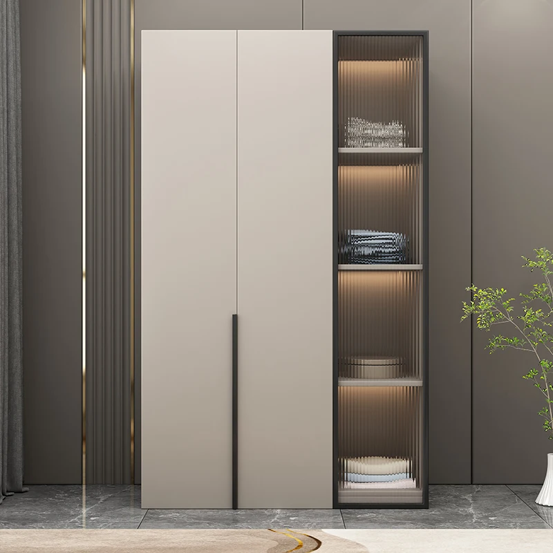 Glass Storage Small Wardrobe Solid Wood Children Double Door Wardrobe Cupboard Household Szafa Na Ubrania Bedroom Furniture image 3