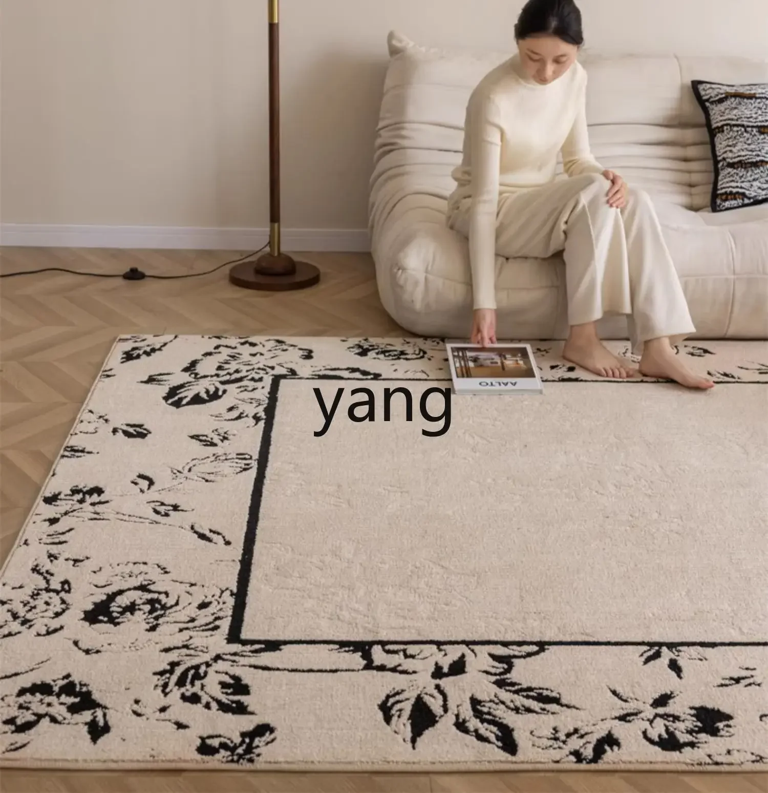 LTT French Vintage Carpet for Living Room, Retro Waterproof, Stain-Resistant, Wash-Free, Wipeable, Light Luxury, High-End Feel
