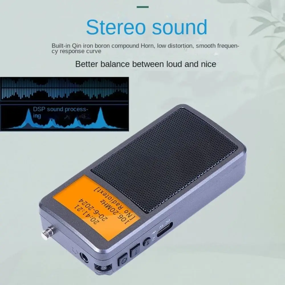 Multifunctional Mini Portable Bluetooth Radio Music Player Alarm Clock DSP FM Stereo Radios Rechargeable Built-in Speaker