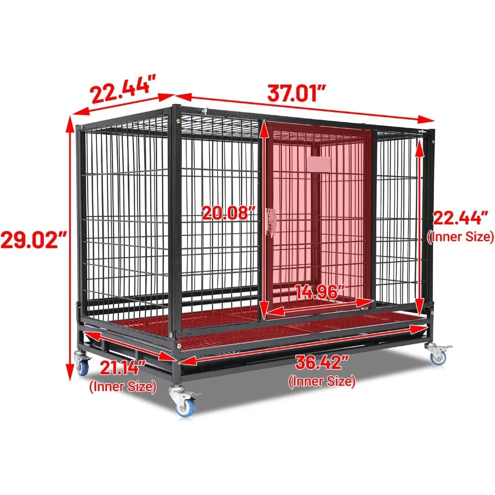 37 Inch Folding Heavy Duty Dog Crate, Black, Collapsible, Top Access Ultra Strong Pull Out Tray for Easy Cleaning