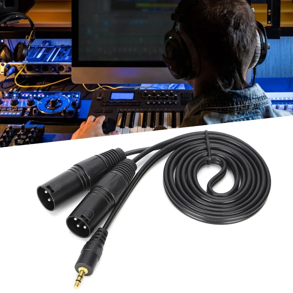1/8 Inch to 3-Core Double XLR Microphone Cable Plug and Play Audio Adapter Cable 3.5mm Connector to Dual XLR 3 Pin Male Adapter