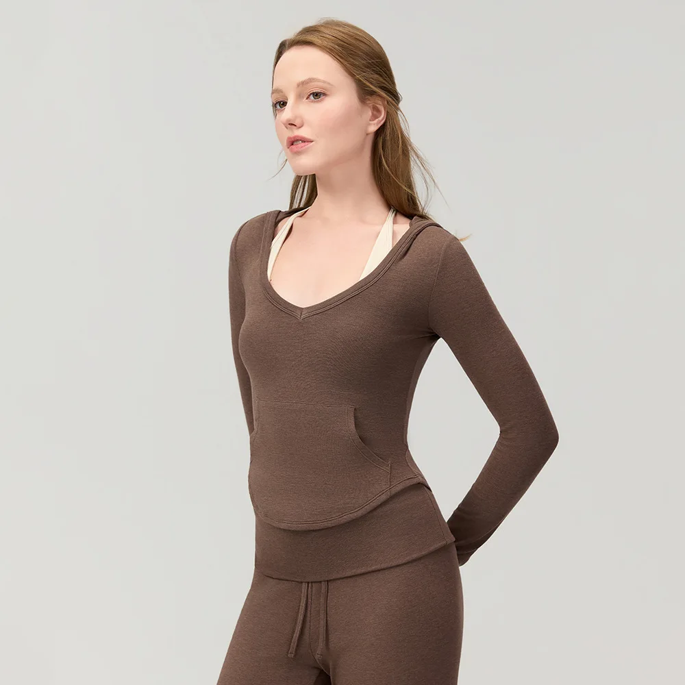 V-neck Pocket for Wearing Fitness Clothes, Running Long Sleeves for Slimming, Quick Drying Sports T-shirt, Women's Hoodie
