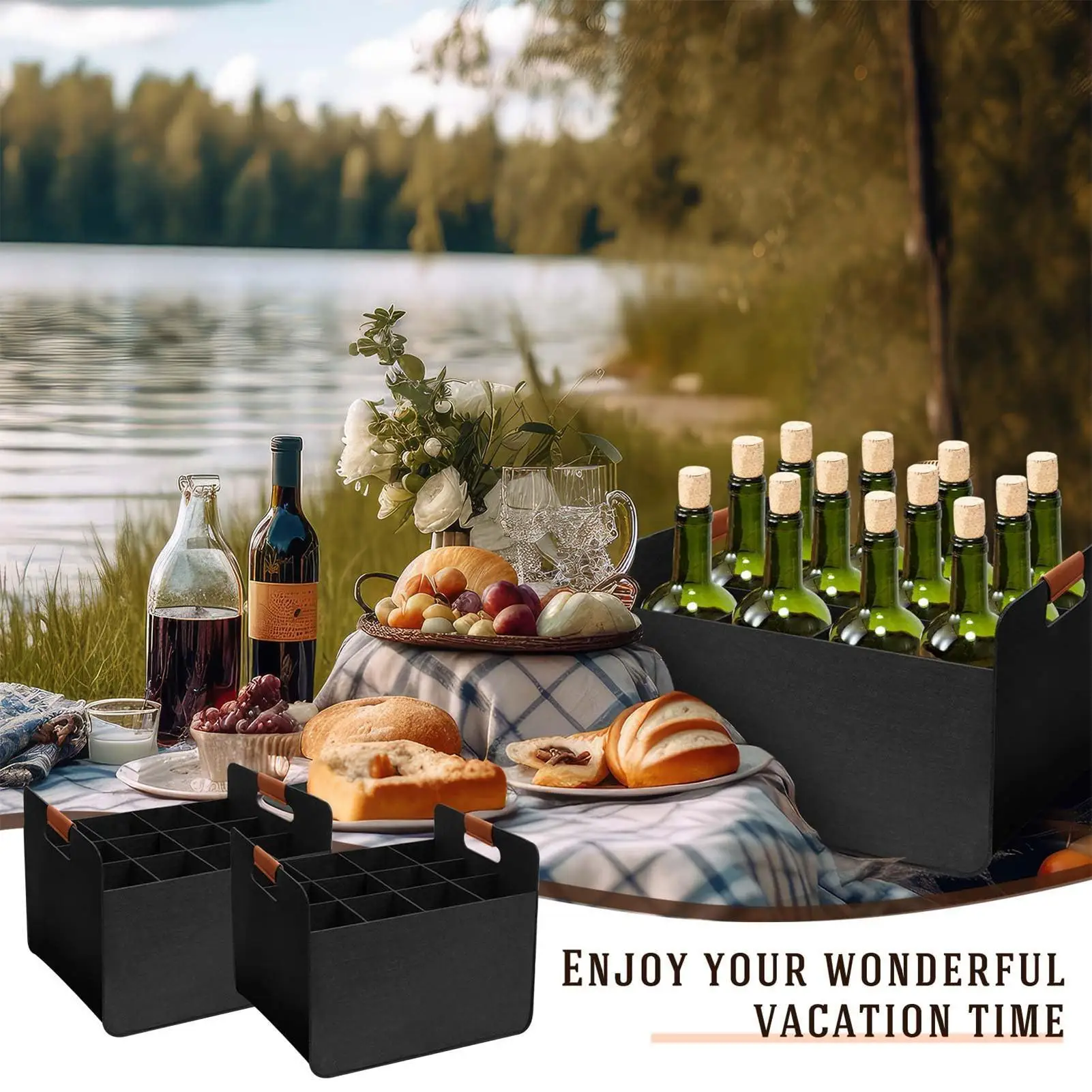 

12 Bottle Felt Wine Carrier Tote Reusable Grocery Bags Felt Red Wine Storage Bag For Travel Camping Picnic Wine Bottle Carrier
