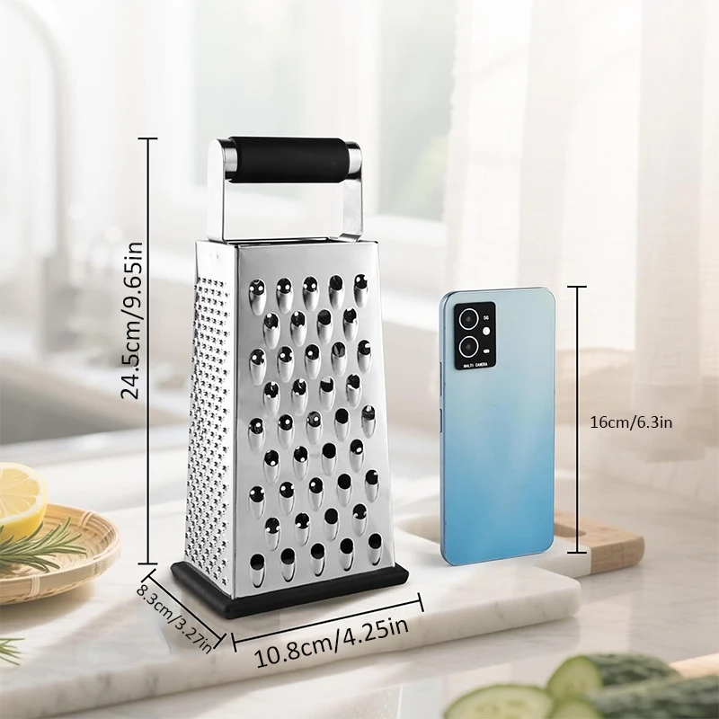 1 PC cheese grater, cheese-specific box-type grater, stainless steel four-sided universal vegetable slicer, food shredder