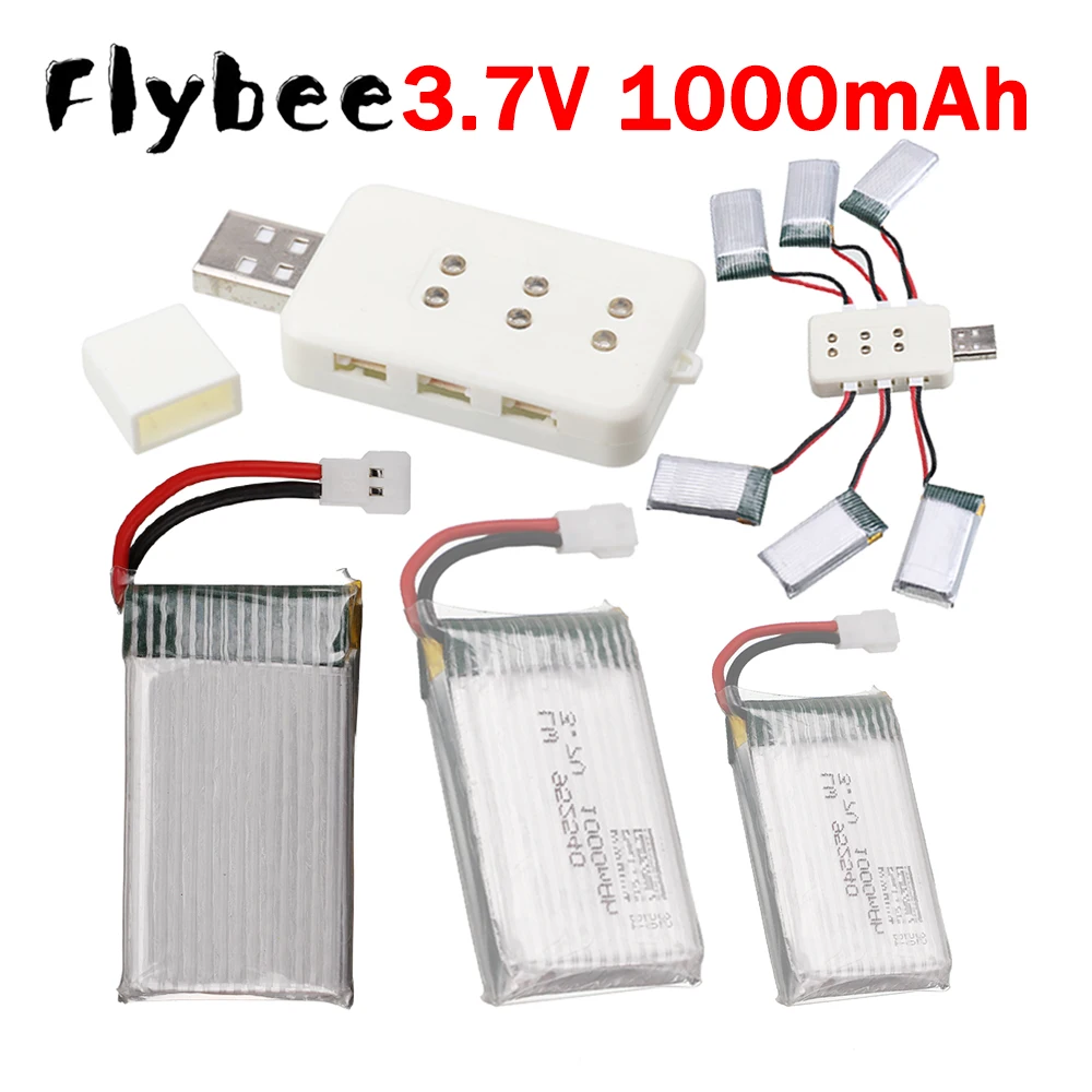 6in1 Charger + 3.7V 1000mAh Rechargeable Batteries for Syma X5 X5C X5SC X5SW TK M68 CX-30 K60 905 V931 RC Drone 3.7V Battery