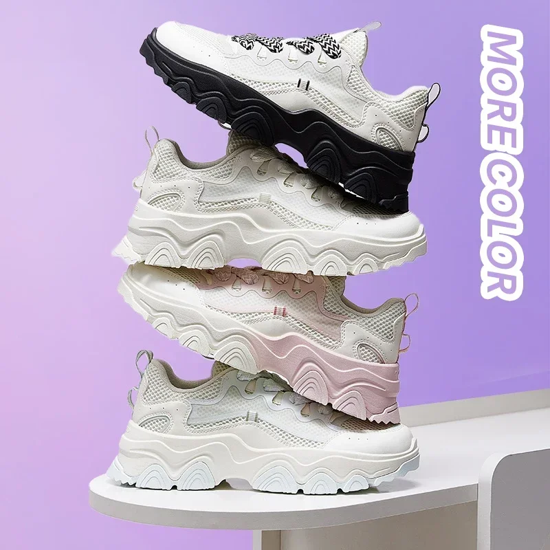 QIAODAN Casual Walking Shoes for Women 2025 Summer New Thick Soled Height Increasing Women's Sneakers Hock-absorbing XM36240385F