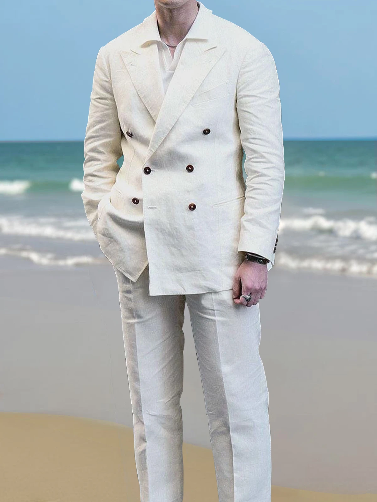 

Linen Casual Suits for Men ، Slim Fit Peaked Lapal Double-Breasted Tuxedo Men Suit Costumes Homme Trajes Para Hombre Man Suits