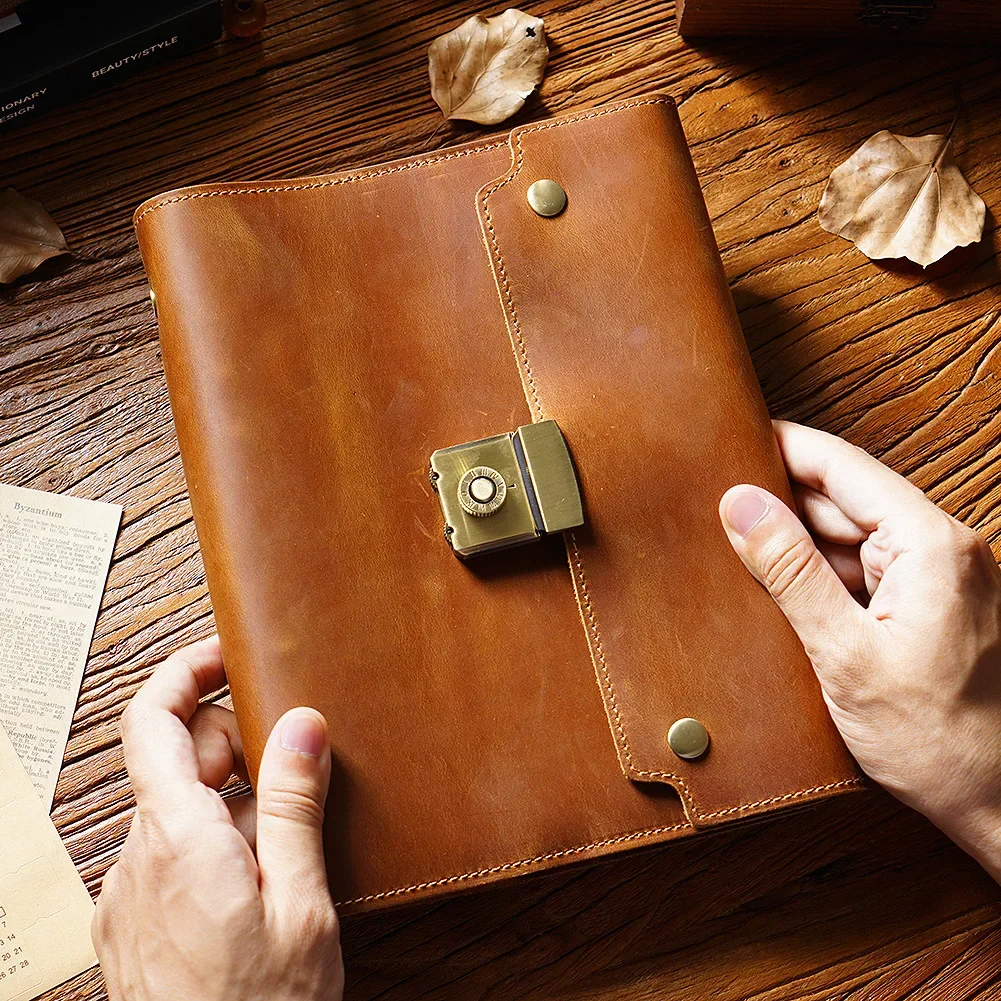 A5 Refillable Leather Journal for Men and Women With Lock Support to Put Cards Banknote Cash Inside