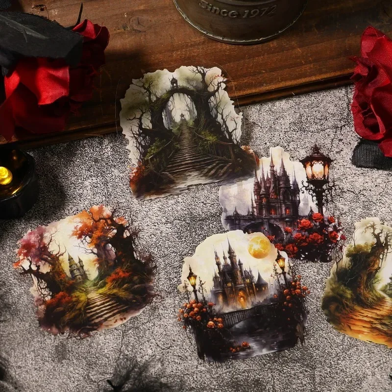 Hojas de pegatinas de niebla Legend PET Collage, manual de estilo europeo, bolsa base Retro gótica, suministros, paquete de Material de 153x103mm, 20 hojas