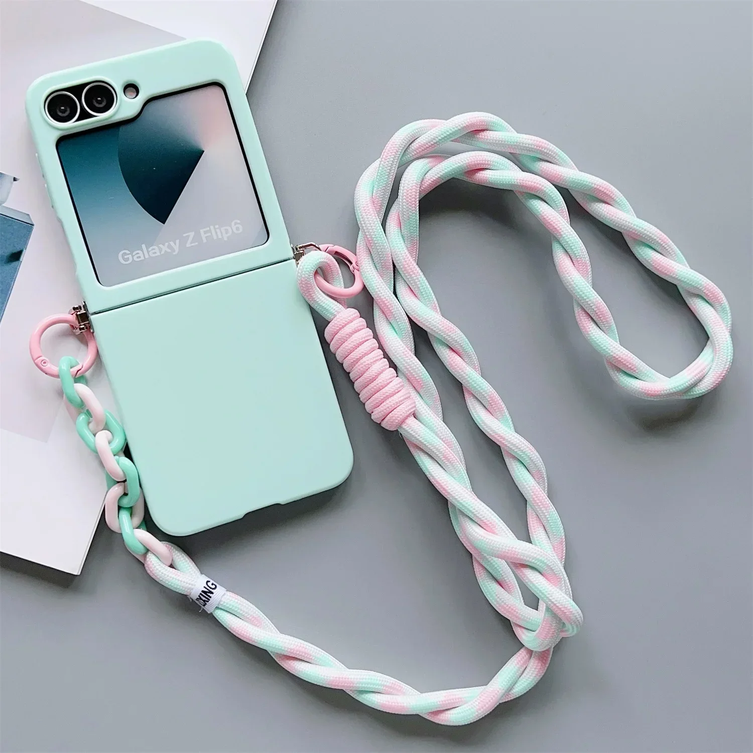 Candy Solid Schutzhülle mit Umhängeband, schlanke Handyhülle für Samsung Galaxy Z Flip 8 7 4 5 6 Flip6 Flip7, niedliche Hülle – Detail 1