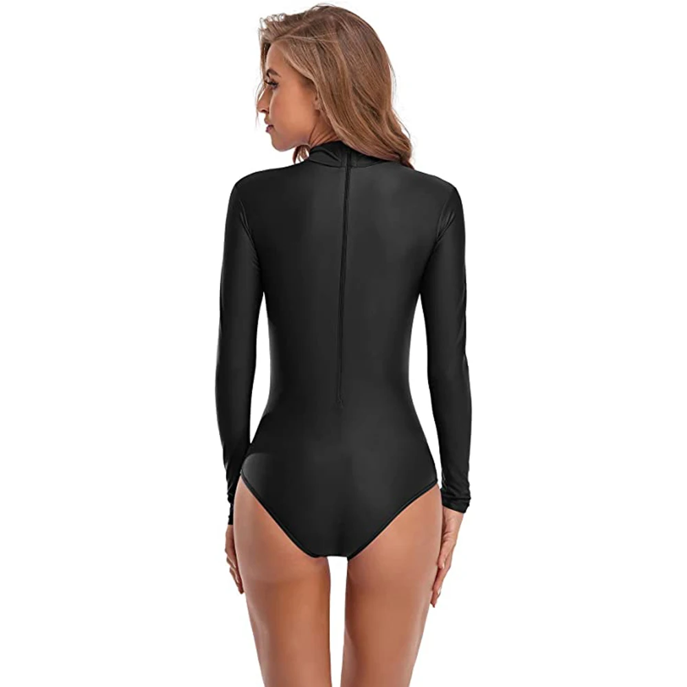 Speerise Adult Shiny Nylon Gymnastics Leotard Dance Costume Bodysuit Women Ballet Turtleneck Clothes Spandex Long Sleeve Classic