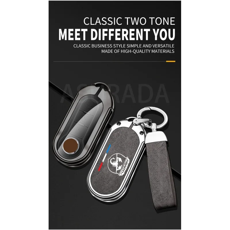 Car Zinc Alloy Key Case Bag For Fait Abarth 500 500l 500x Bravo Punto Panda Car Key Chain Metal Key Shell Decoration Accessories